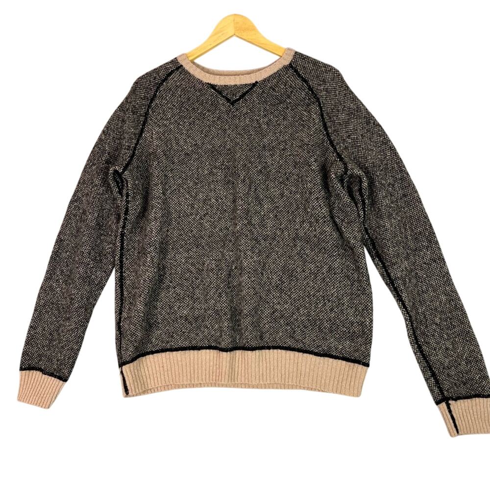 Gap Fuzzy Wool Pullover Sweater Men’s Large Heather Black Tan Crew Neck Luxe